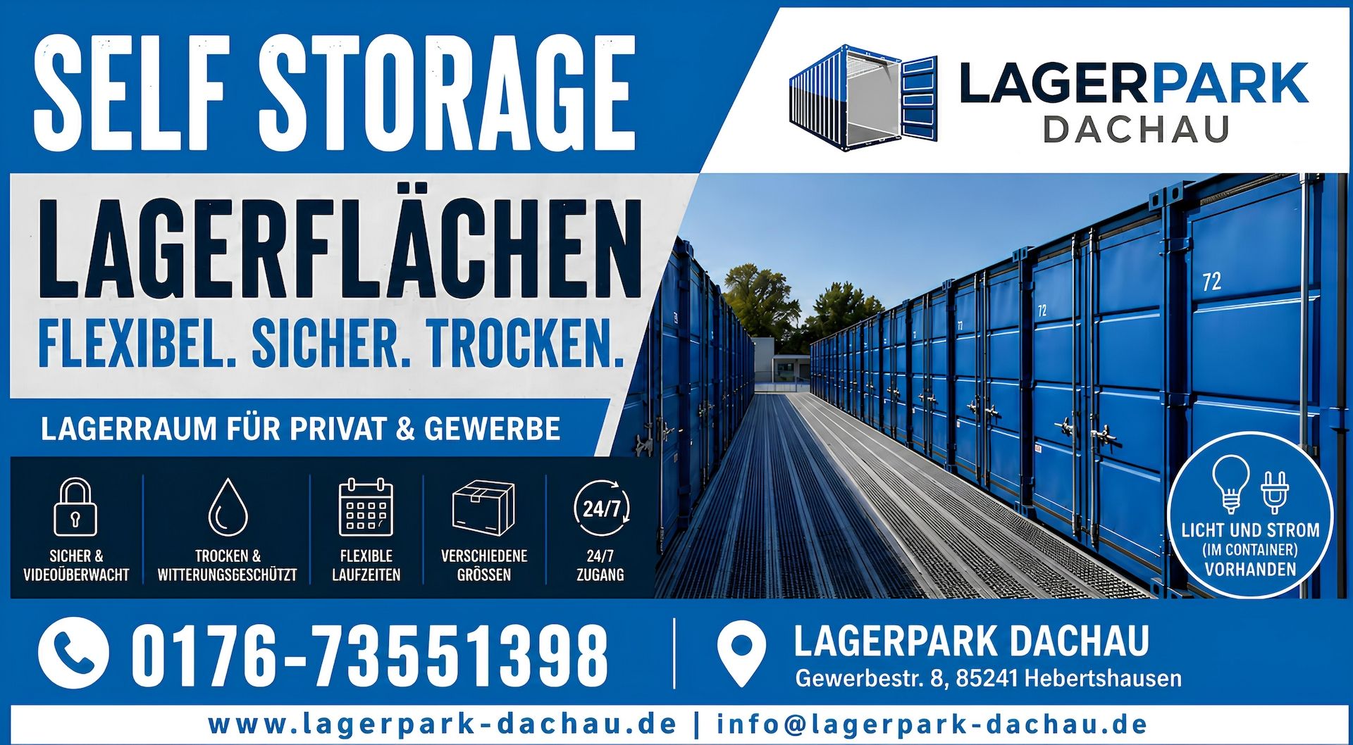 Miniwerkstatt-Licht + Strom - Lager - Lagerfläche-Container-Halle-Abstellraum -Lagerpark Dachau