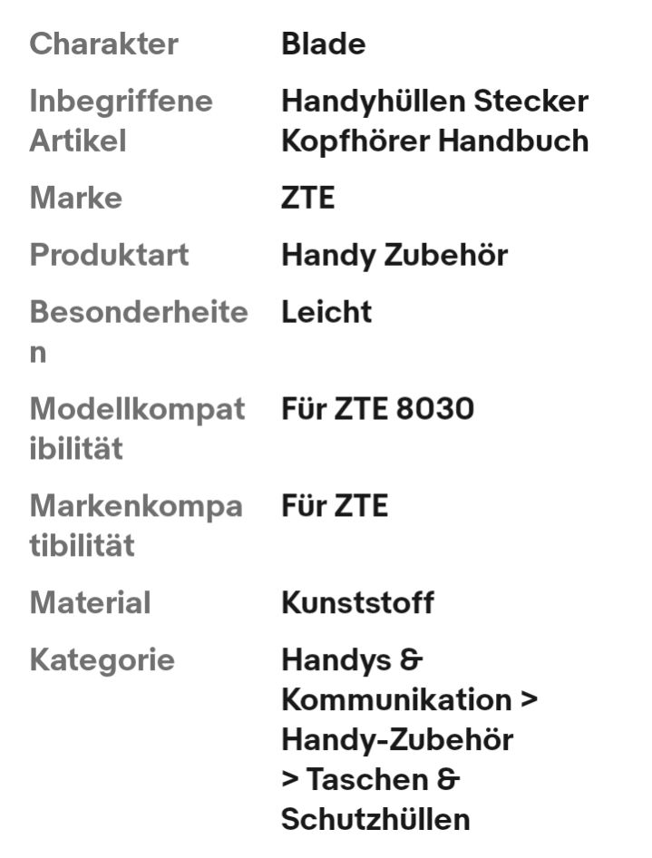 Zubehör: ZTE BLADE V30 VITA 8030 Handy Hüllen Stecker Kopfhörer Handbuch