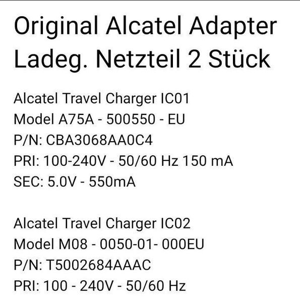 Orig. Alcatel Adapter Ladegeräte Netzteile
