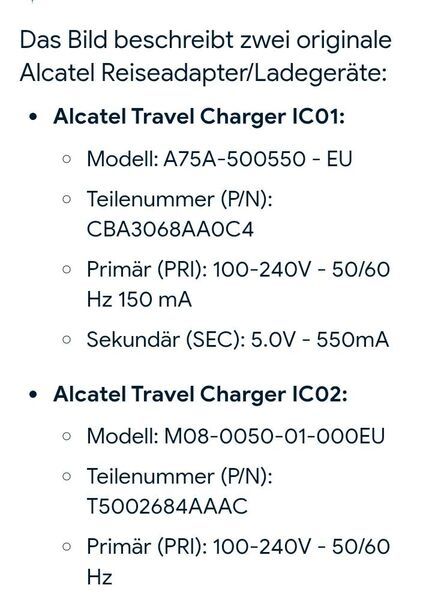Orig. Alcatel Adapter Ladegeräte Netzteile