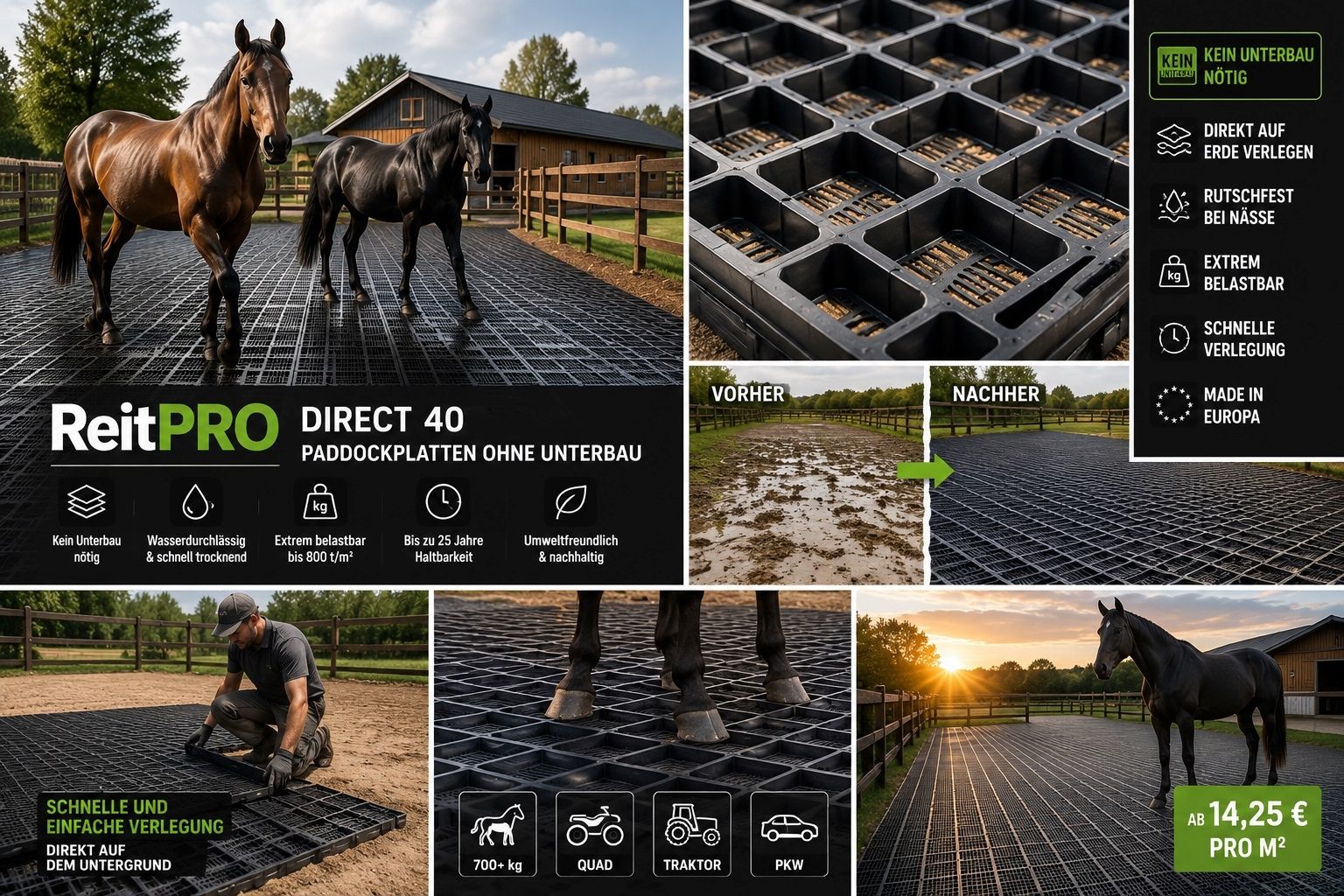 Paddockplatten kaufen & Rasengitter - Paddockgitter ohne Unterbau ReitPRO40