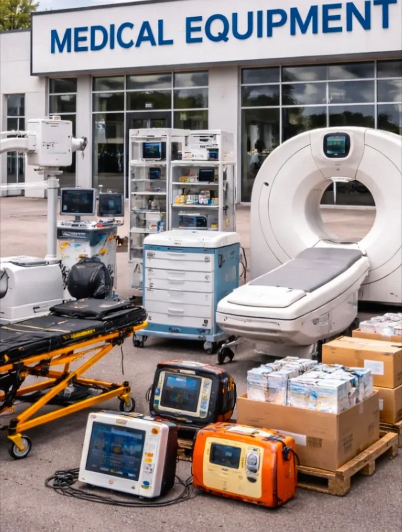 Medizinische Geräte, Handschuhe, EKG-Geräte, chirurgische Instrumente, Ultraschallgeräte,