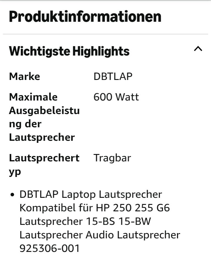 Laptop Lautsp. Komp. für HP 250 255 G6 Lautsp.15-BS 15-BW Lautsp.925306-001
