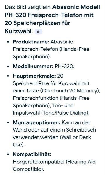 Abasonic Modell PH-320 Freisprech-Telefon