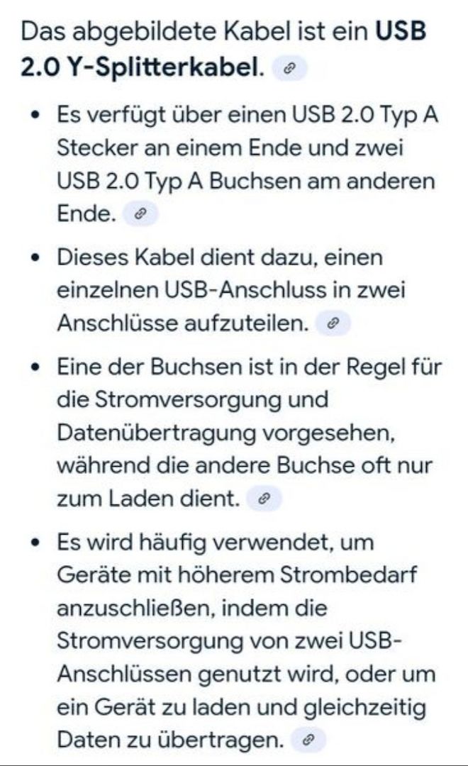 Kabel USB Typ A Stecker zu 2 x USB Typ A Buchse Y-Splitter Ladekabel