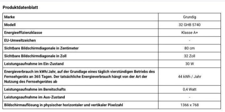 Grundig 32 GHB 5740 BK HD LED Fernseher, Als Ersatzteil/defekt