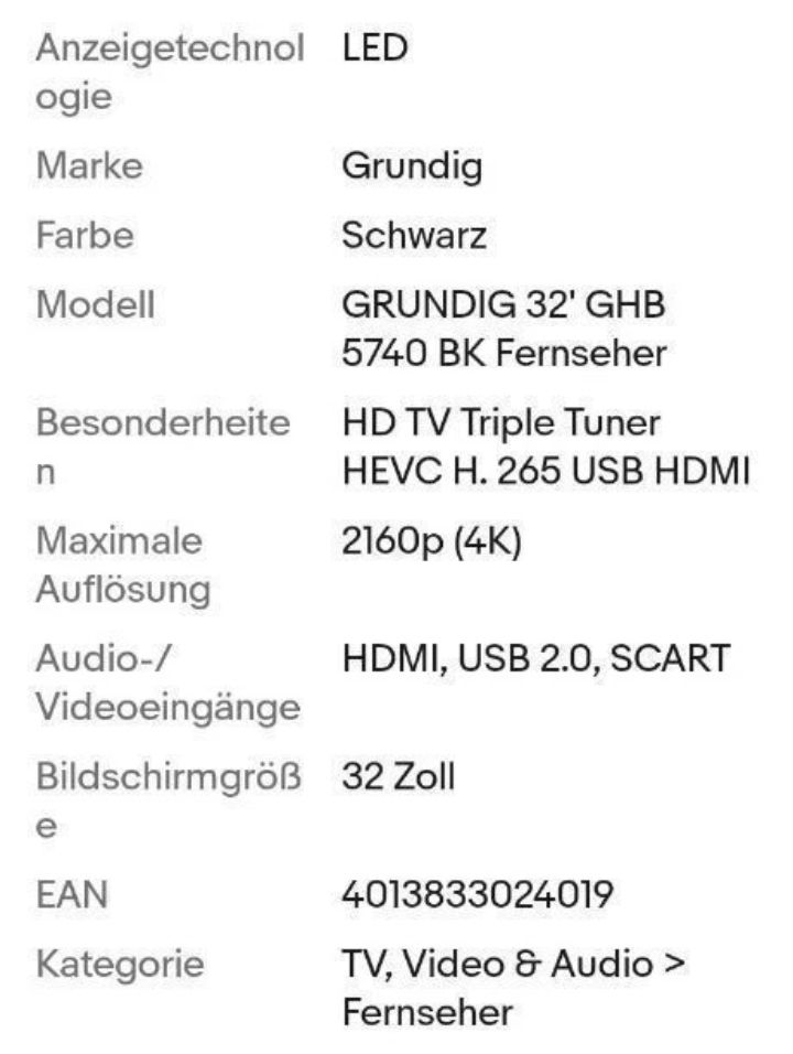 Grundig 32 GHB 5740 BK HD LED Fernseher, Als Ersatzteil/defekt