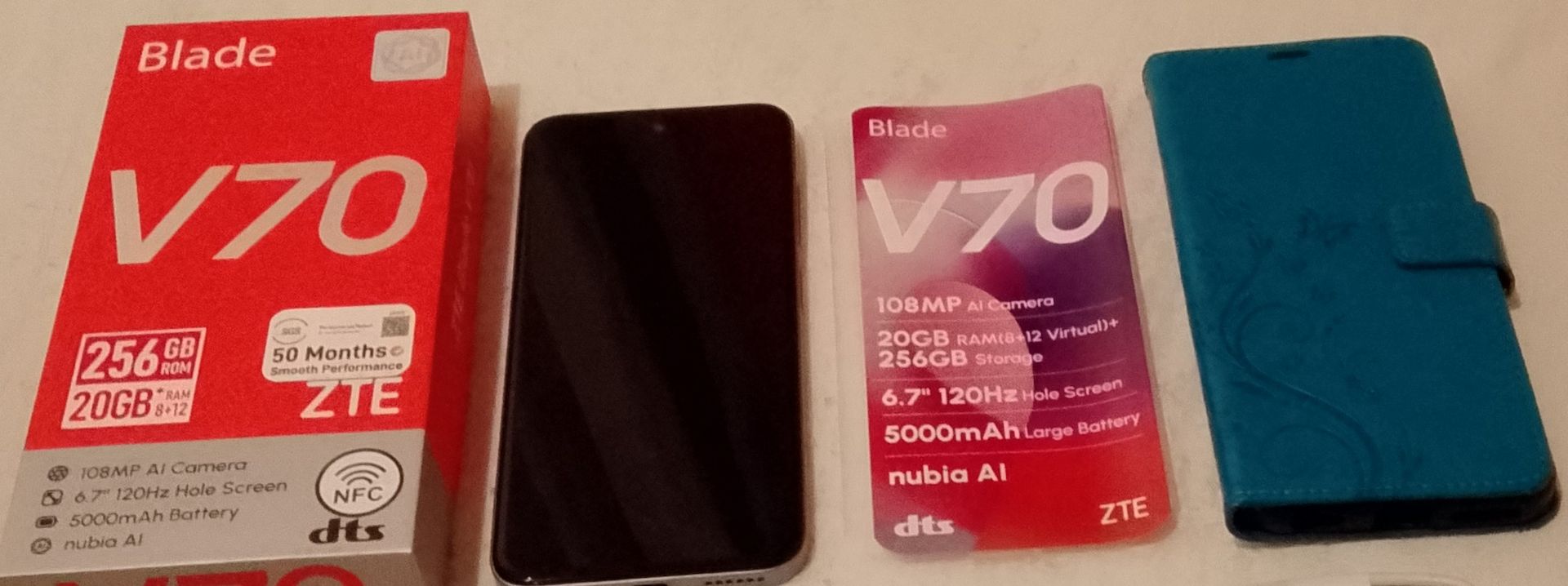 ZTE Blade V70 256 GB Stardust Gray Dual SIM Smartphone Handy Mobiltelefon, Hülle