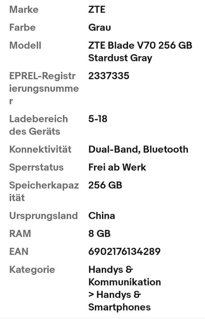 ZTE Blade V70 256 GB Stardust Gray Dual SIM Smartphone Handy Mobiltelefon, Hülle