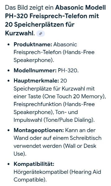 Abasonic Modell PH-320 Freisprech-Telefon