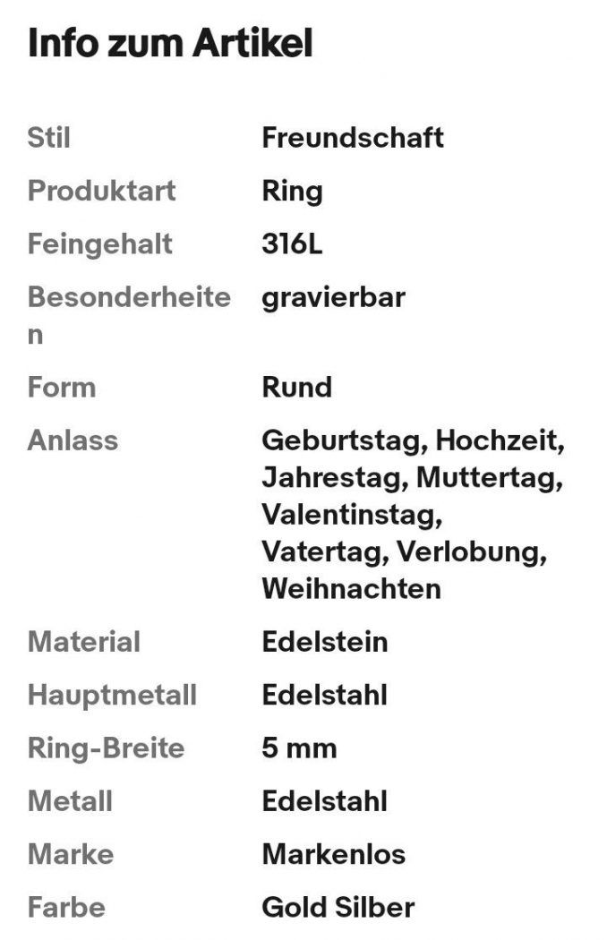 Ring Freundschaftsringe Partnerringe Verlobungsring Edelstahl Gold ohne Stein
