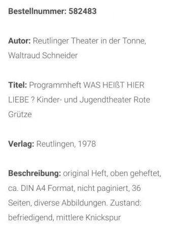 Daumen Kino: WAS HEIßT HIER LIEBE ? Kinder- und Jugendtheater Rote Grütze 1978