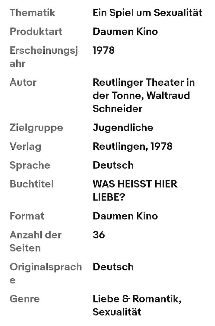 Daumen Kino: WAS HEIßT HIER LIEBE ? Kinder- und Jugendtheater Rote Grütze 1978