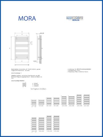 Elektro Handtuchwärmer MORA 837 x 500 mm. Weiß mit KTX2