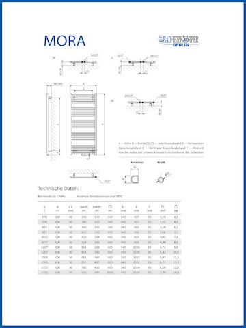 Elektro Handtuchwärmer MORA 1022 x 500 mm. Weiß mit KTX2