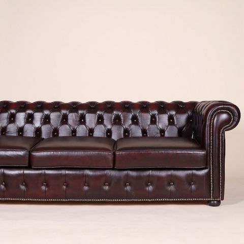Englische Möbel Chesterfield Antik Leder Sofa 3 Sitzer Oxblood Messingnieten