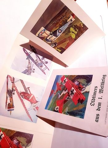 Oldtimers Luftfahrt 1. Weltkrieg. 16 Bilder farbig illustrierter Originalmappe