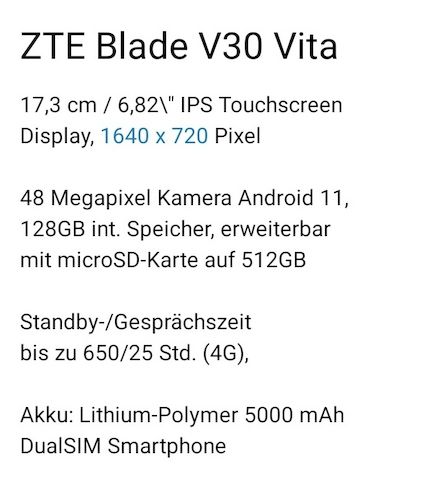 ZTE Blade V30 Vita 8030 Handy