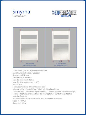 Badheizkörper SMYRNA Weiß 700 x 800 mm. Gerade oder Gebogen