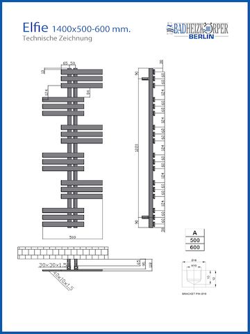 Design Badheizkörper ELFIE 1400 x 600 mm. Chrom