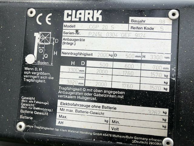 Clark Stapler, Gabelstapler, 2,0 to, Gas, Seitenschieber, CGP 20 S