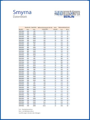 Badheizkörper SMYRNA Weiß 400 x 1000 mm. Gerade oder Gebogen