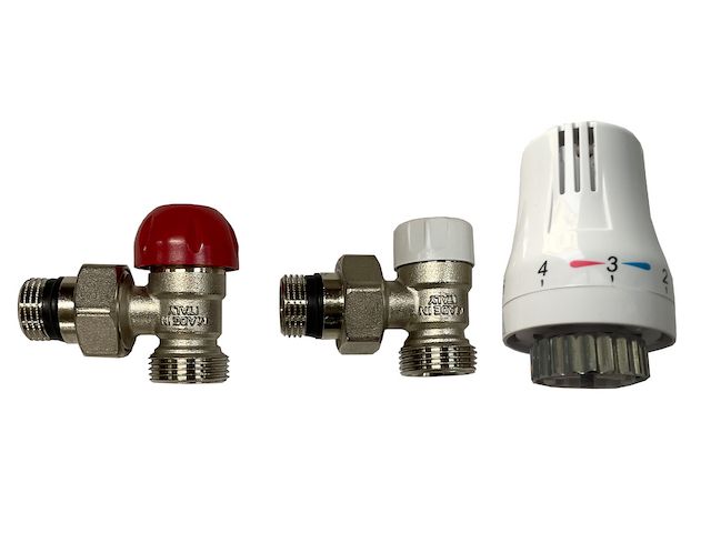 CONTI Thermostat Ventil  Set mit Rücklaufventl und Thermostatkopf Weiß oder Chrom