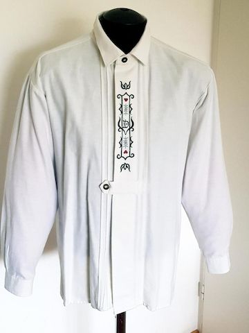 Trachtenhemd Distler Original weiß Baumwolle m. Stickerei Gr. XL