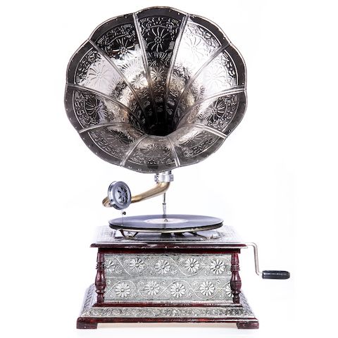 Nostalgisches Grammophon, 4 eckig mit Mechanischem Motor - Silberfarbig - NEU