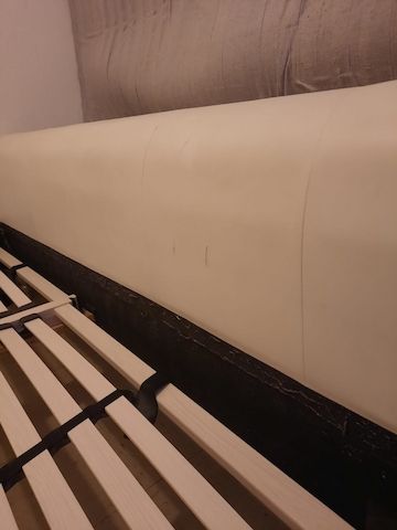 Bett 180x200m, echtes Leder, weiß, inkl. Lattenrost