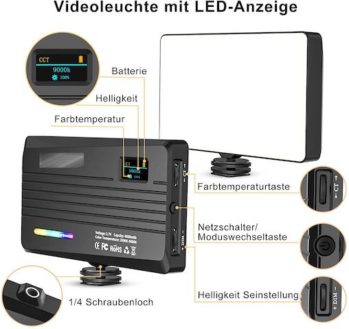 Videolicht LED RGB 4000mAh Typ-C | unbenutzt in Verpackung mit Garantie