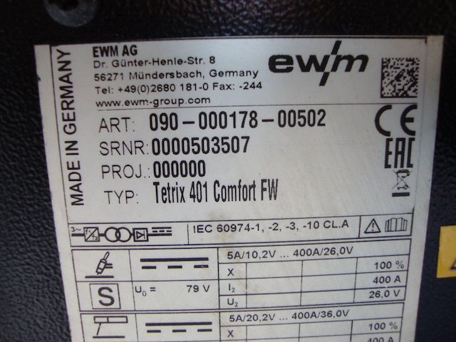 EWM Tetrix Comfort 401 FW, WIG-Schweißgerät, Gleichstrom, 400 A