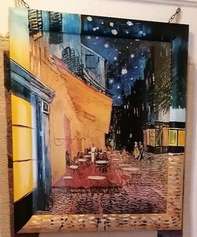 Antik Gemälde, gemarkt mit „Roula"+UNIKAT dekorativer Wandspiegel+"Stadtcafe" Vincent Van Gogh!