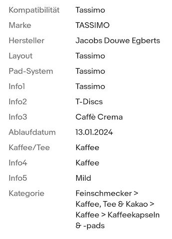 Bosch Tassimo Style Kapselm., Caffè Crema Mild 20 XL KAPSEL Röstkaffee