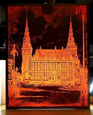 Aachener Rathaus auf kupferkaschierter Pertinaxplatte
