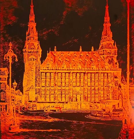 Aachener Rathaus auf kupferkaschierter Pertinaxplatte