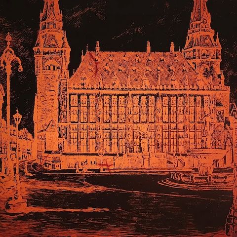 Aachener Rathaus auf kupferkaschierter Pertinaxplatte