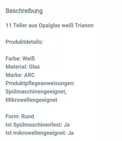 11 Teller aus Opalglas weiß Trianon