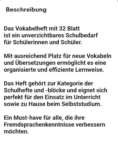 Vokabelheft 2 Hefte (Neu)