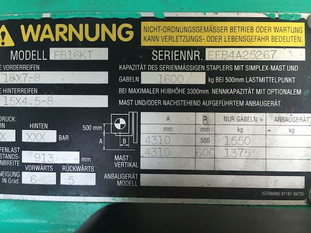 Gabelstapler Elektrostapler Frontstapler Mitsubishi FB16KT Stapler Triplex