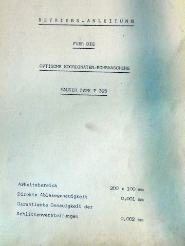 Hauser P 325 optische Koodinatenbohrmaschine