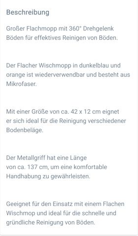 Großer Flachmop, Flacher Wischmopp, 360° Drehgelenk Bodenwischer Set Flachmopp