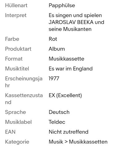 Es war im England - Kassette