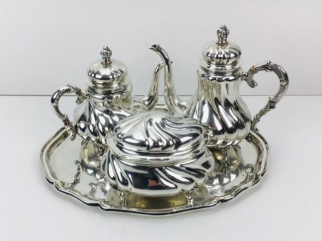 835 Silber Tafelsilber 3476 Gramm Chippendale Tee Kaffee Service Set