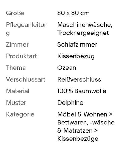Kissenbezug Ozean Delphine 80x80 cm mit Reißverschluss