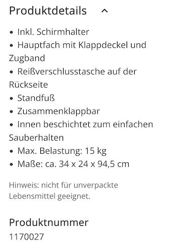 Einkaufstrolley mit 2 Rollen inkl. Schirmhalter, Standfuß