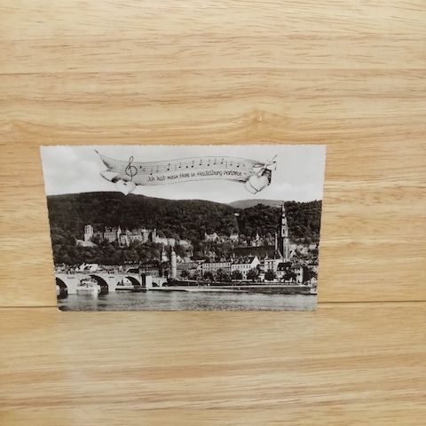 Postkarte-Heidelberg, Alte Brücke mit Blich auf das Schloß.