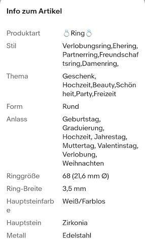 1x Ring Edelstahl Damenringe Eheringe Verlobungsringe Freundschaftsring