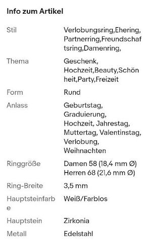 2x Ring Edelstahl Damenringe Eheringe Verlobungsringe Freundschaftsring