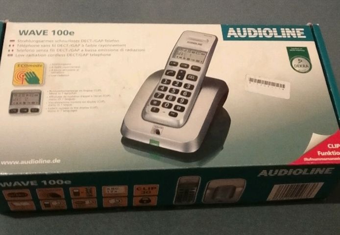 Audioline Wave 100e Telefon Big Grau Schnurlos Seniorentauglich mit Ladestation